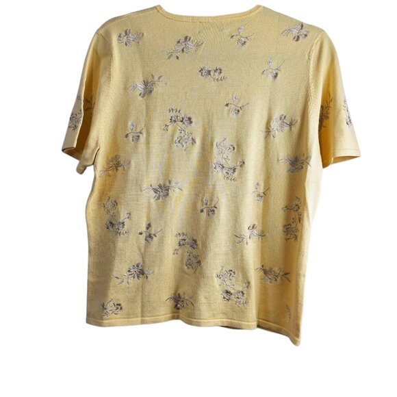 Pendleton Vintage Silk Blend Embroidered Floral Short Sleeve Yellow Ribbed Top - Picture 3 of 6